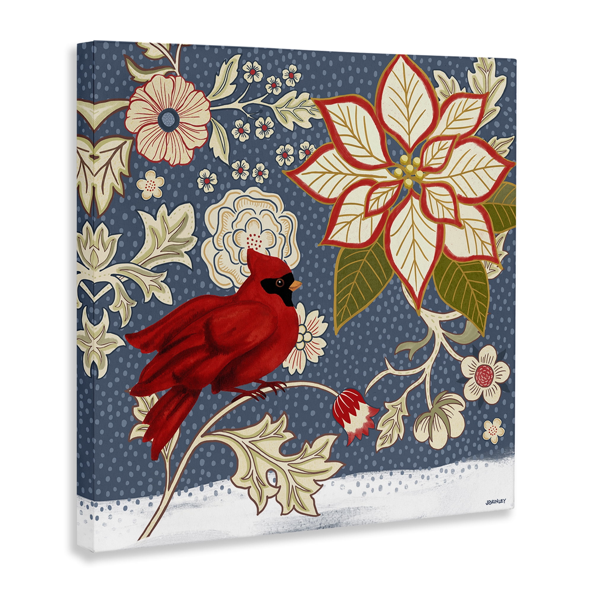 Stupell Industries Winter Cardinal with Flowers Animals & Insects Painting Gallery Wrapped Canvas Art Print Wall Art, 36 x 36
