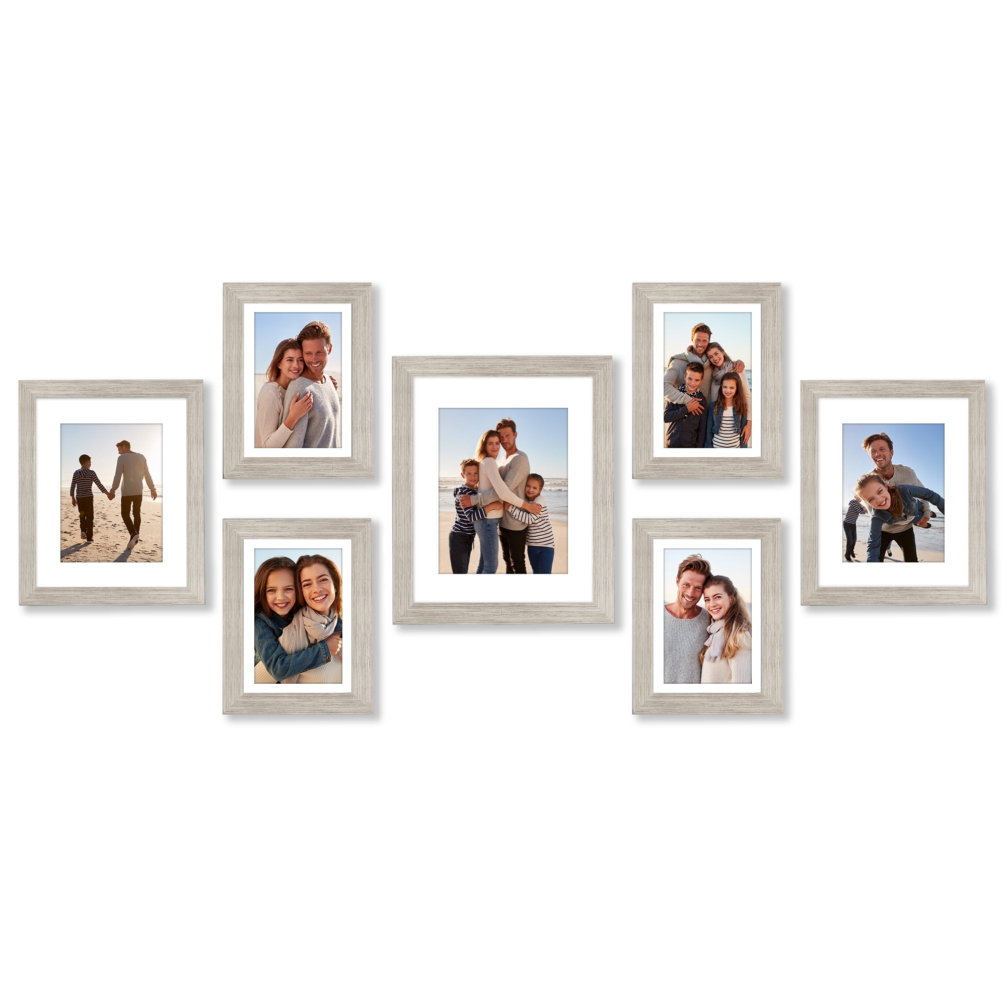 Americanflat 7 Pack Picture Frame with Shatter-Resistant Glass 11x14, 8x10, 5x7 Gallery Wall Signature - Driftwood