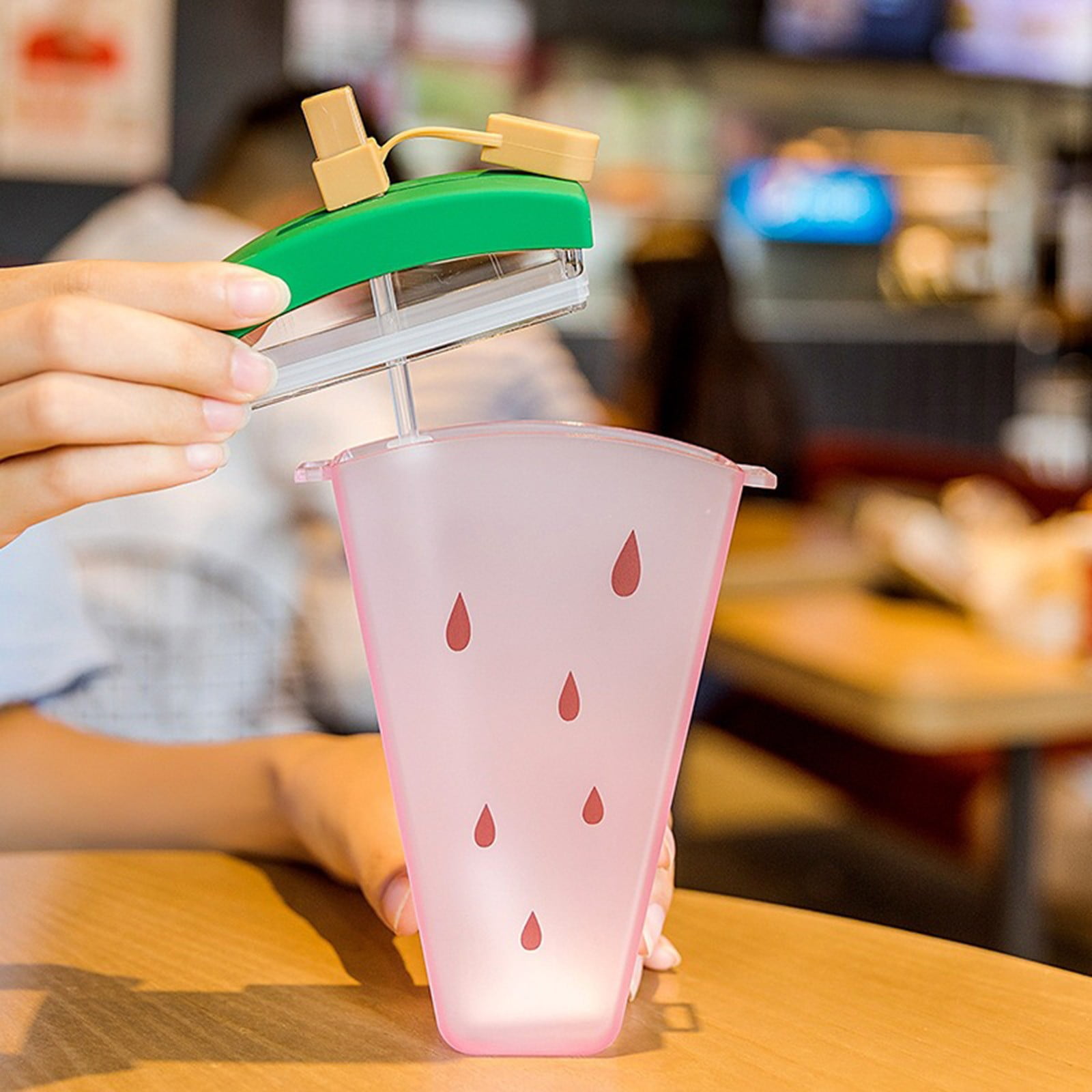 THHEIC 320ml Cute Watermelon Design Insulated Straw Water Bottle with Shoulder Strap, Portable Popsicle Cup for Gym, Office, Travel, and Outdoor Activities