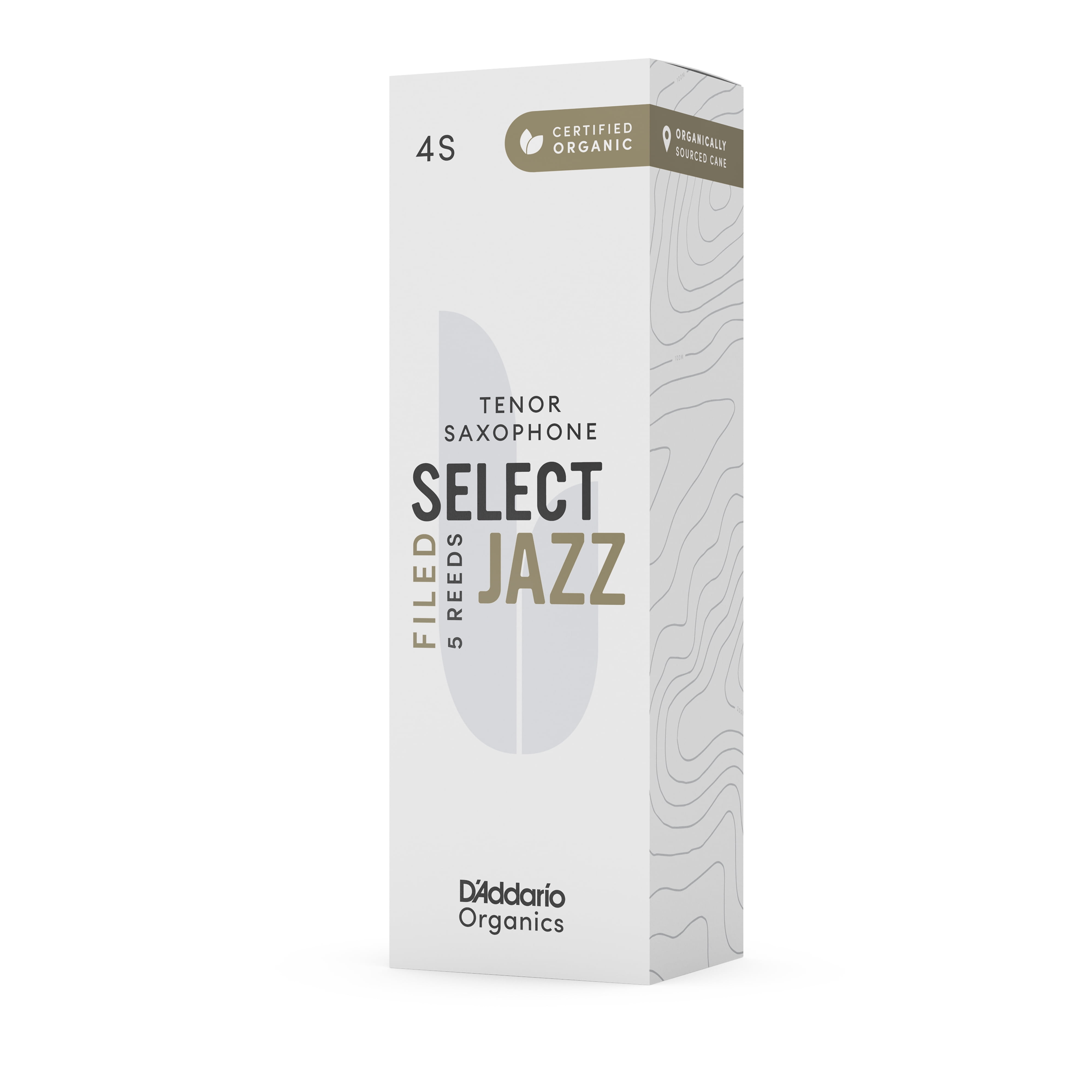 D'Addario Organic Select Jazz Filed Tenor Sax Reeds, Strength 4 Soft, 5-pack