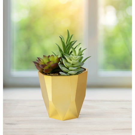 Mainstays Artificial  Succulent  in Gold Pot  Walmart com