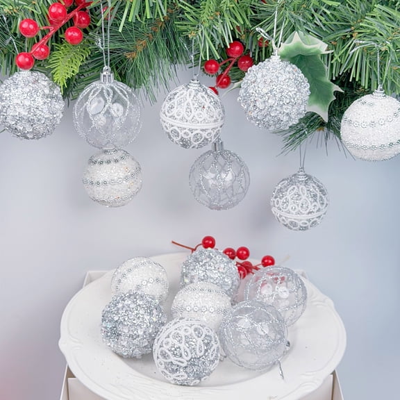 yuHome 16 Pcs Christmas Baubles Ornaments Set - Xmas Ball Decorations for Tree Home Party Holiday Decor, Foam and Plastic Hanging Ornaments, 2.36 Inch