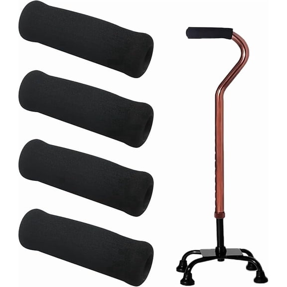 Hautllaif 4Pcs Walking Cane Hand Grips - Black Foam Replacement for Offset Canes