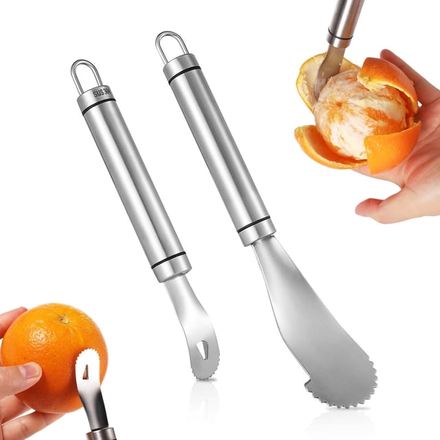 Pelador de naranjas y pomelos, herramienta de acero inoxidable para pelar naranjas, pelador de cítricos, mango largo, pelador de naranjas y pomelos