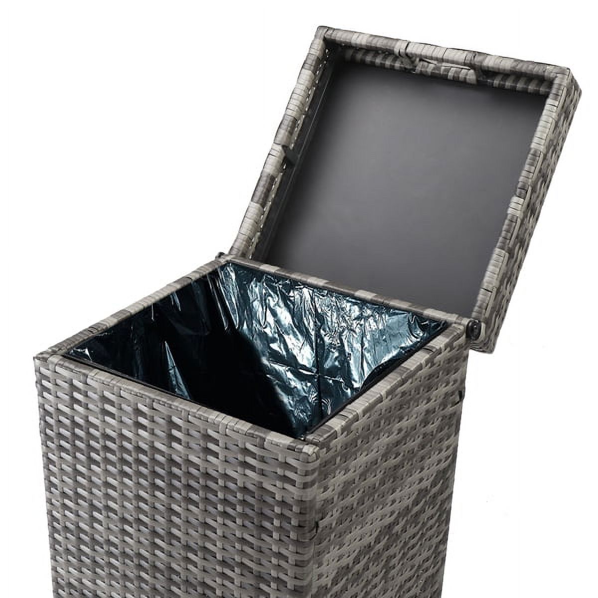 27-Gal Rattan Trash Can w/ Locking Lid - Gray Gradient PE Wicker, Iron Frame for Indoor/Outdoor Use, Odor-Control Design - 15.75"x31.9"