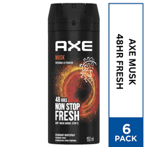 Axe MUSK Body Spray Deodorant. 48 HOUR ODOR PROTECTION Energized & Fresh 5 Oz. Each (PACK OF 6 )