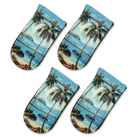 

BaHomeck Pot Handle Holder Covers 4Pcs View From The Window Of Exotic Island With Palm Trees And Crysta Non Slip Heat-Resisting Pan Handle Covers For Home Kitchen Baking Cooking BBQ Cookwares 6×3In