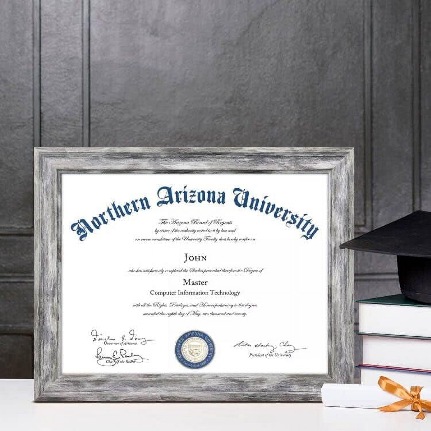 Set of 4 Document frames 8.5x11 Certificate Frames for Wall Or Tabletop , Wood and Glass, Gray