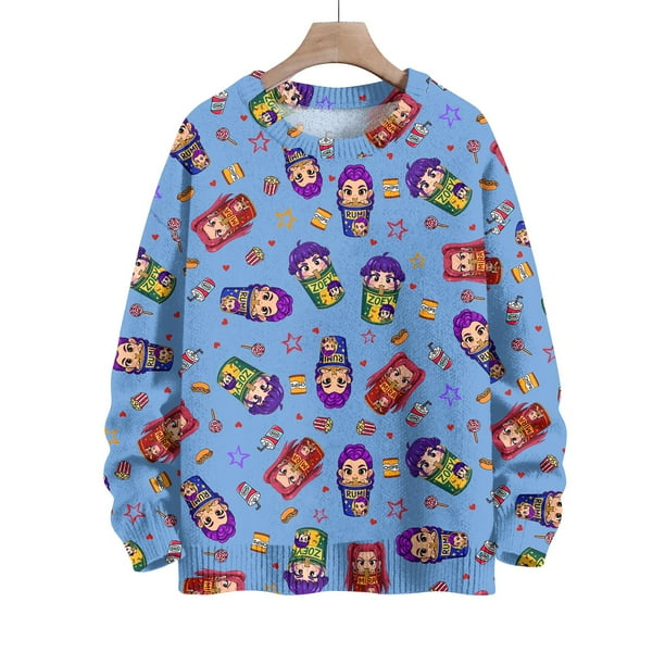 Pop cazadora para niña Demo-n Hunters Boys Girls Fashion Round-Neck Sweatshirt Streetwear Soft Comfortable Long Sleeve Hoodie for Daily Wear Spring Fall Winter (Blue)