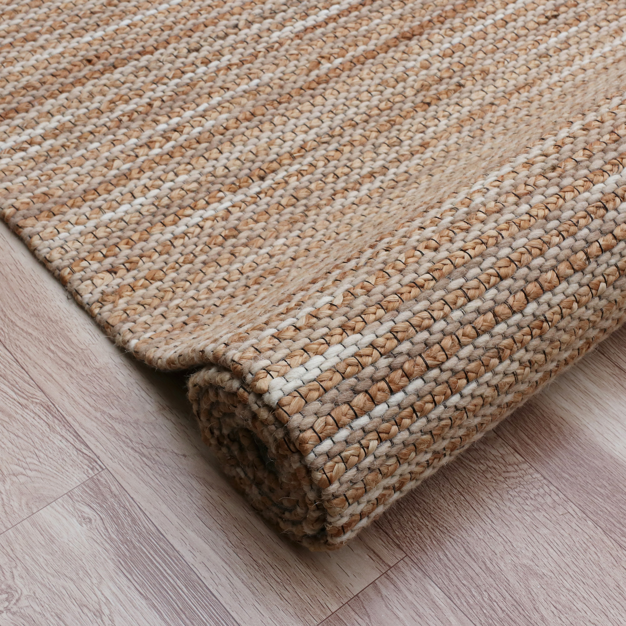 Ox Bay Shiela Striped Farmhouse Hand-Woven Jute Indoor Area Rug, Beige, 2' x 3'