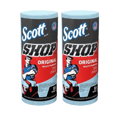 75130 Scott Single Rolls Blue Shop Towels Disposable 55 Sheets Each Pack 110 Total Paper Towels (2 PACK BUNDLE) Professional DIY Oil Absorbent Wipes 39.5 Sq Feet a Roll