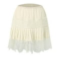 thumbnail image 4 of vigerkar Women Y2k Lace Mini Skirt Low Rise Pleated Ruffle Half Slip Skirt Layered Flowy Short Skirt Streetwear Beige, M, 4 of 5