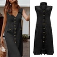 thumbnail image 2 of Vestido casual de punto Gibobby con Diseño de bolsillo y botones de un solo pecho cuello en V multicolor(Negro,CH), 2 of 4