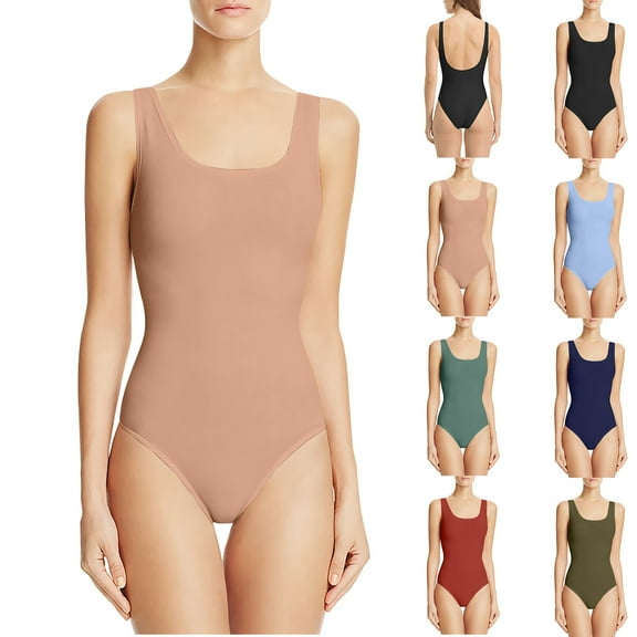 UTSJKR Women's Scoop Neck Swimsuit Sleeveless Bodysuits Backless Tank Top Body Suits for Womens Bikini Bodysuit Tops Leotards Army Green S