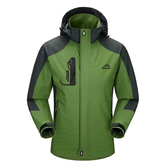 Homenesgenics Jackets for Men Big and Tall Color-Blocked Fleece-Lined Removable Hood Zipper-Front Outdoor Outerwear Green 6XL