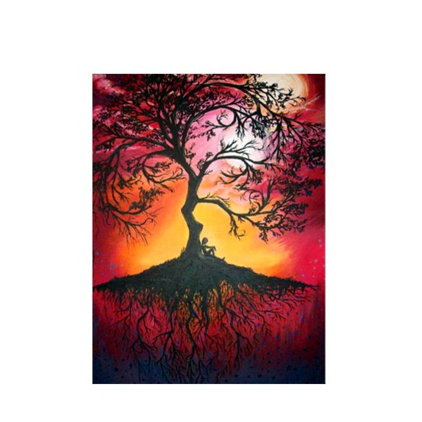 Pintura de diamante 5D de 30 x 40 cm, pintura de diamante de árbol de paisaje, lienzo de diamantes de imitación de bricolaje, pintura de punto de cruz por números para decoración del hogar
