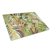 Caroline's Treasures Three Blue Parrots Glass Cutting Board Large