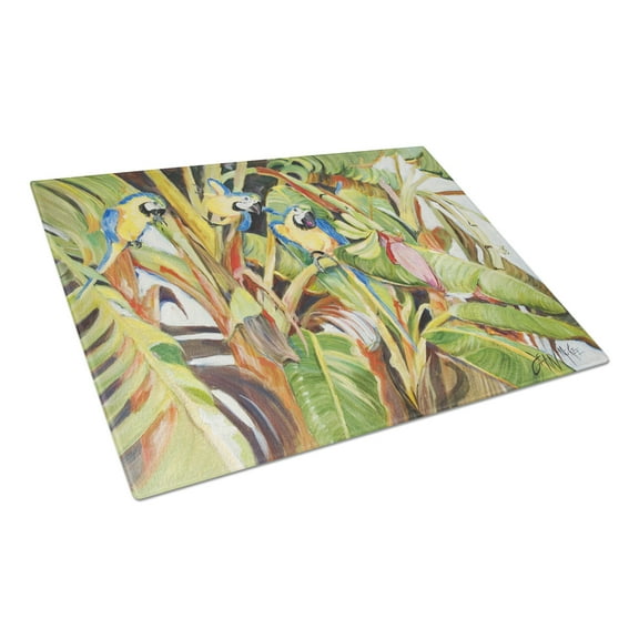 Caroline's Treasures Three Blue Parrots Glass Cutting Board Large