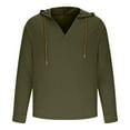 thumbnail image 4 of MaFYtyTPR Men's Casual Tops Fashionable Linen Shirt Solid Color Casual V-neck Long Sleeved Hooded Top Army Green L, 4 of 5