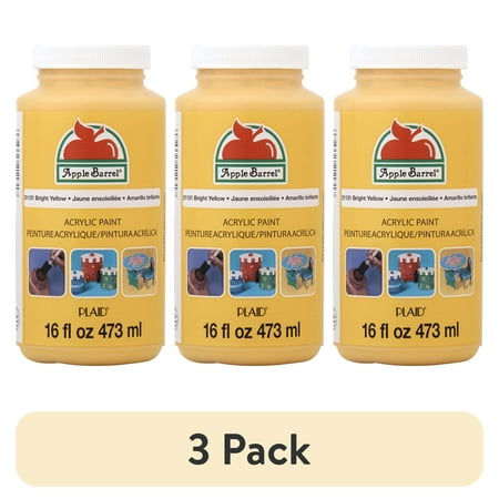 (3 pack) Apple Barrel Acrylic Craft Paint Matte Finish Bright Yellow 16 fl oz