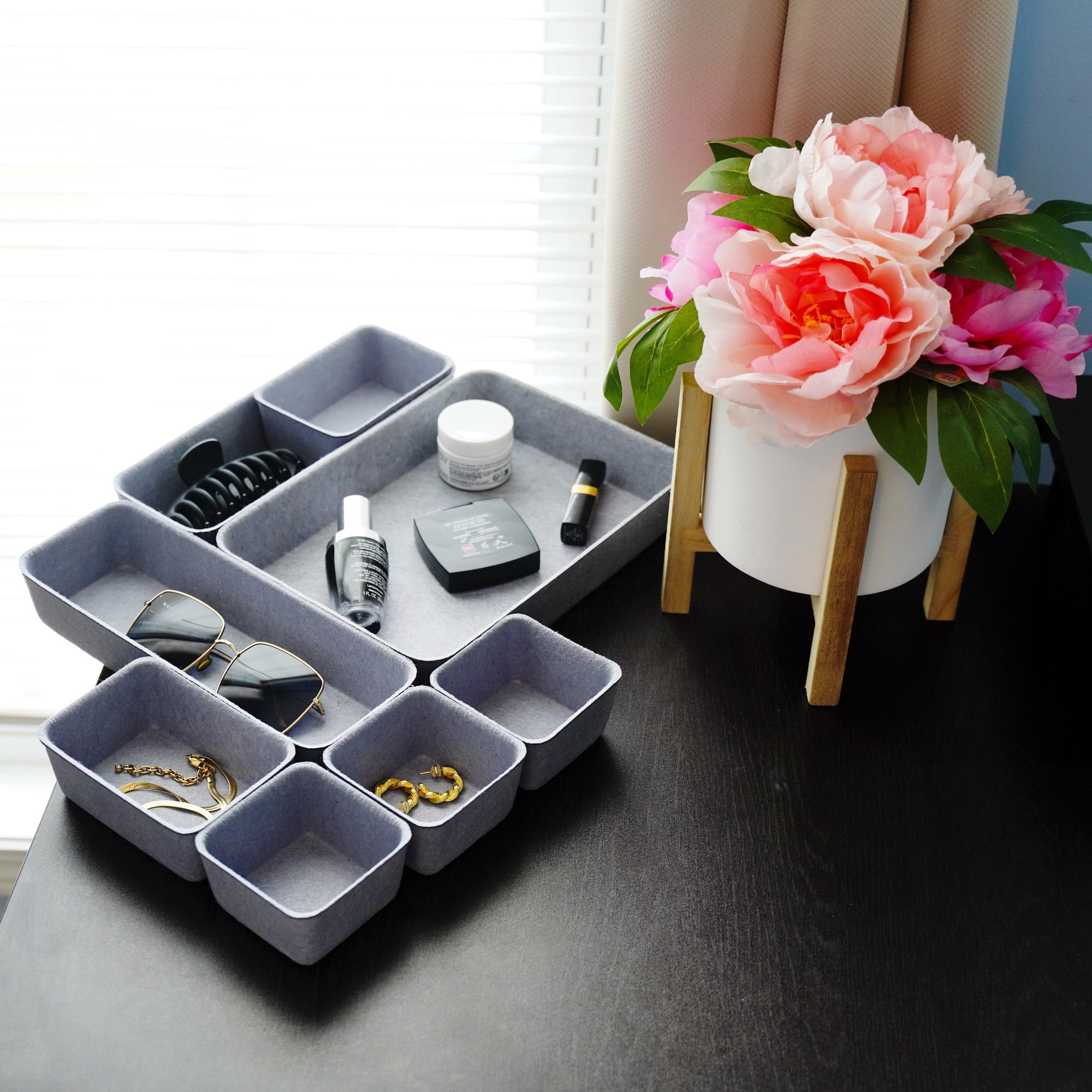 Welaxy Drawer organizers tray Felt storage bins office Desk Draw dividers Sleek Minimalist Lifestyle chic style aesthetics room interior decor 8-piece (Glacier gray)