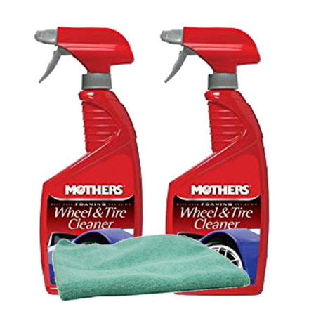 Mothers Foaming Wheel & Tire Cleaner (24 oz.) Bundle with Microfiber Cloth (3 (The Best Chrome Wheel Cleaner)