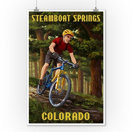 Steamboat Springs, Colorado - Mountain Biker in Trees - Lantern Press Poster (9x12 Art Print, Wall Decor Travel