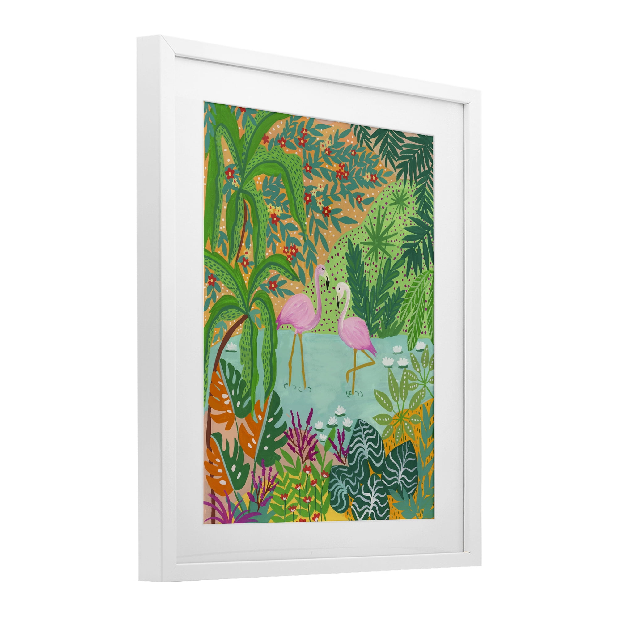 Stupell Industries Flamingos in Dotted Pond White Framed Print Under Glass, design by Nabeela Rumi