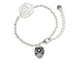 thumbnail image 2 of Delight Jewelry Silvertone Diagonal Banded Barrel with Clear Crystals Spinner Silver-tone Flower Link Chain Bracelet, 6.75"+2" Extender, 2 of 4