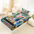 thumbnail image 5 of Castle Fairy Boho Tropical Courtyard Twin Sheets 3pcs,Geometric Mosaic Motif Bedding,Pink Teal Orange,1 Flat Sheet, 1 Fitted Sheet and 1 Pillowcase, 5 of 7