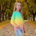 thumbnail image 3 of Inglocry Girls' ComfortSoft Round Neck Floral Graphic Tees Basic Long Sleeve Tee Fall Winter Tops For 5-14 Year Kids Cyan 13-14Y, 3 of 5