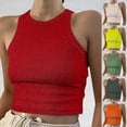 thumbnail image 2 of Womens Sleeveless High Neck Racerback Ribbed Knit Fitted Basic Y2k Cropped Tank Top, 2 of 7