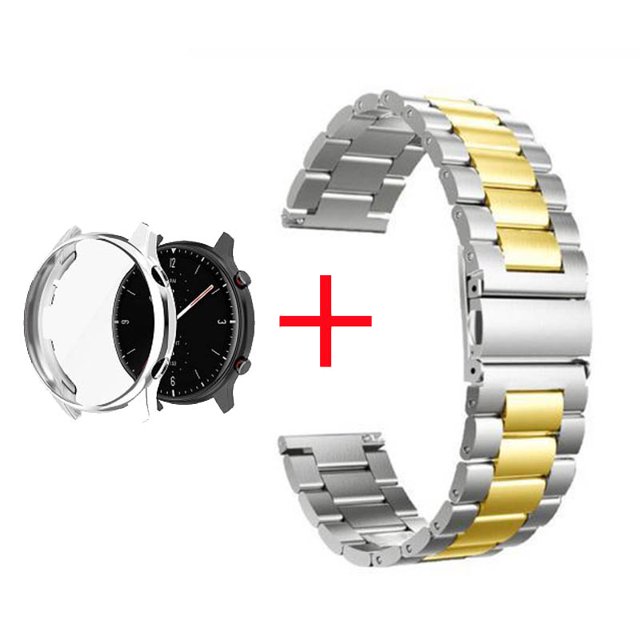 Case+Strap For Amazfit GTR 2 2e Stainsteel Steel Strap Screen Protector Case For Amazfit GTR 3 3 Pro Cover Replacement Correa Silver-Silver Gold Amazfit GTR 2e
