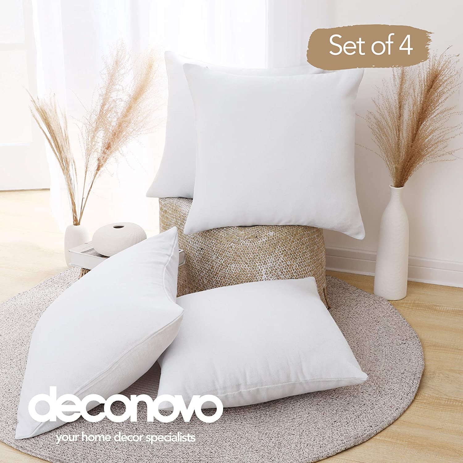 Htooq Pillow Covers 24x24 White Throw Cushion Covers Faux Linen Blank Pillowcase For Living Room Throw Pillow 24 X 24 Inch Star White Set Of 4 No