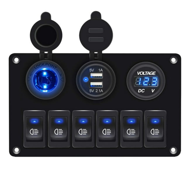 OULII Creative Circuit Breaker panel with Durable Aluminum Alloy for Boat Black Multifunctional 6 Button