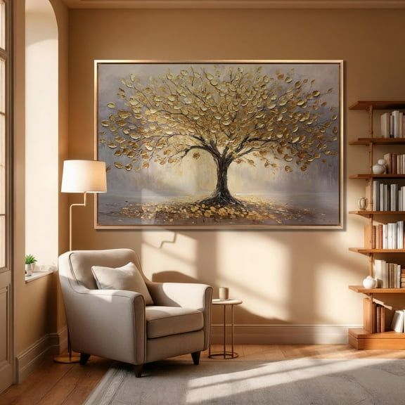 Majestic Golden Tree Wall Art Elegant Gold Leaves Print Luxury Wall Decor Modern Textured Effect Artwork Ready to Hang Poster Decor, Size 8x12 UNFFRAMED F03.1.8l2630