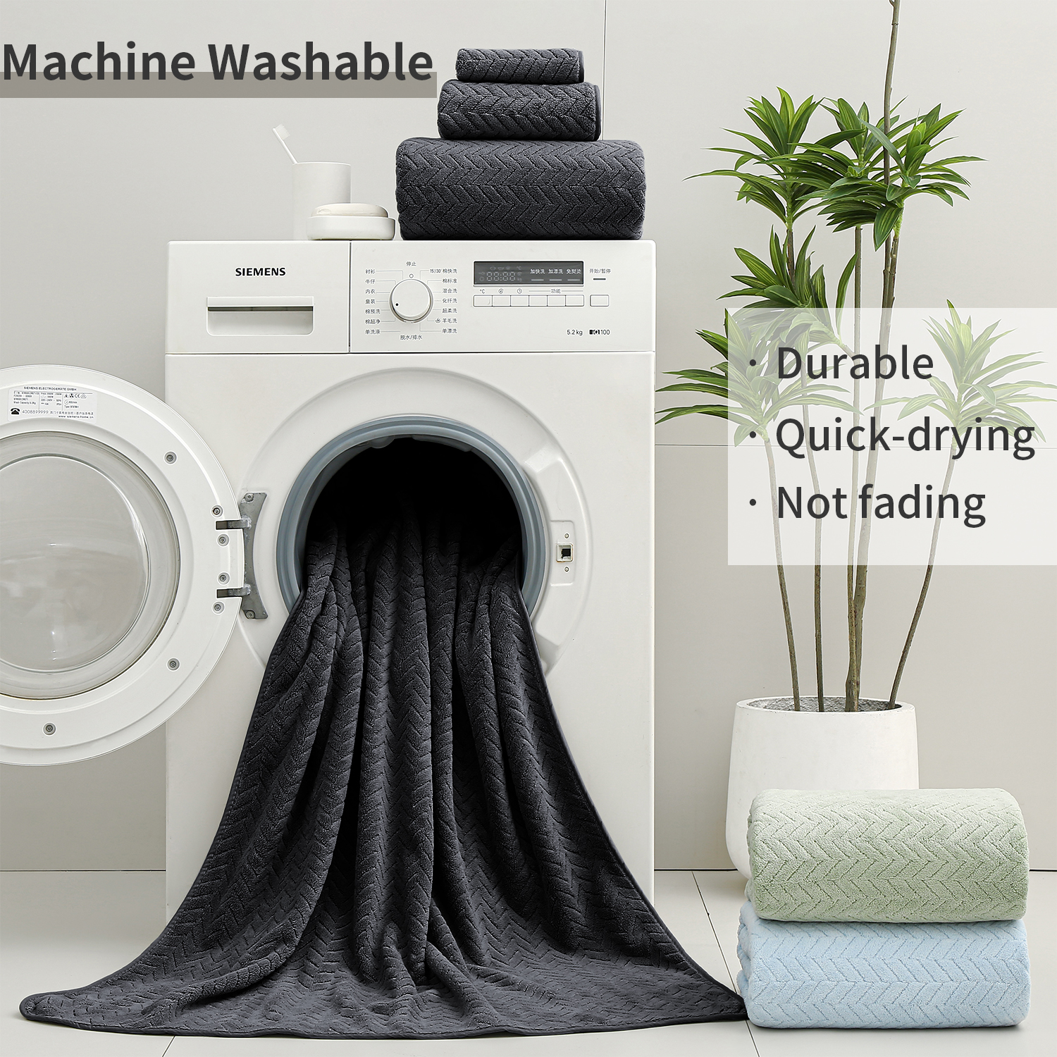 Covina Home 4-Pack Black Bath Towel Set, Oversized Ultra Soft Microfiber Bathroom Towel Set Adult Luxury Lightweight Cozy Collection