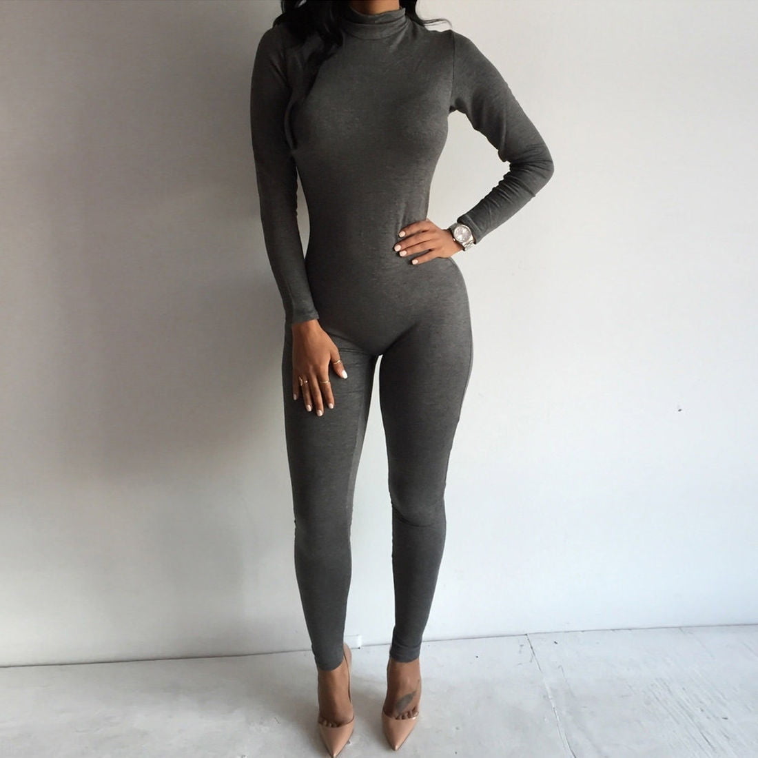 mock neck long sleeve jumpsuit