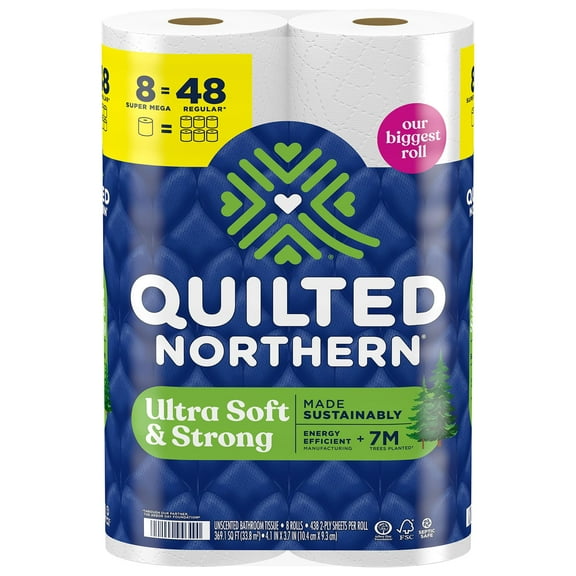 Quilted Northern Ultra Soft & HYZ01 Strong Toilet Paper, 8 Super Mega Rolls = 48 Regular Rolls, 5X Stronger, Premium Soft Toilet Tissue