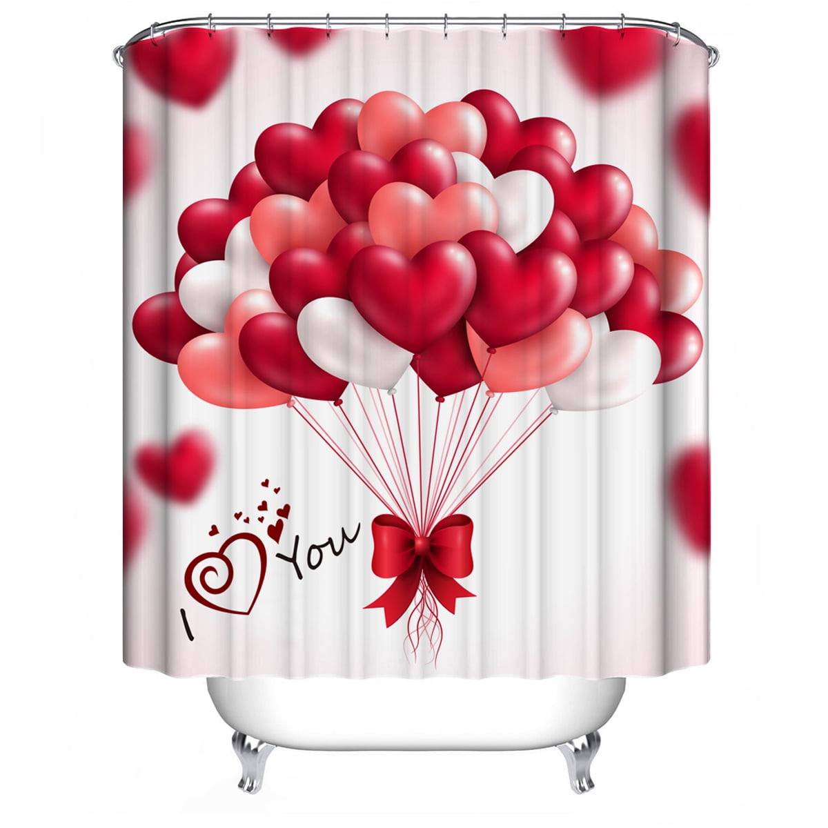 Valentine's Day Shower Curtain Romantic Heart Shaped Balloon Bathroom Fabric