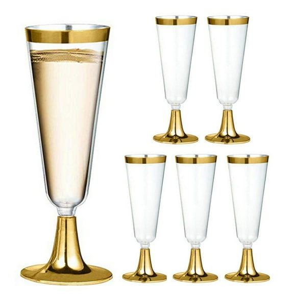 Clearance!Reusable Plastic Wine Glasses with Gold Rim, 5 Oz Plastic Wine glasses with Stem, 6PCS
