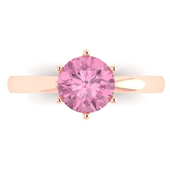 Solitaire Engagement Ring for Women - 1.5ct Simulated Pink Diamond in 18K Rose Gold Promise Ring