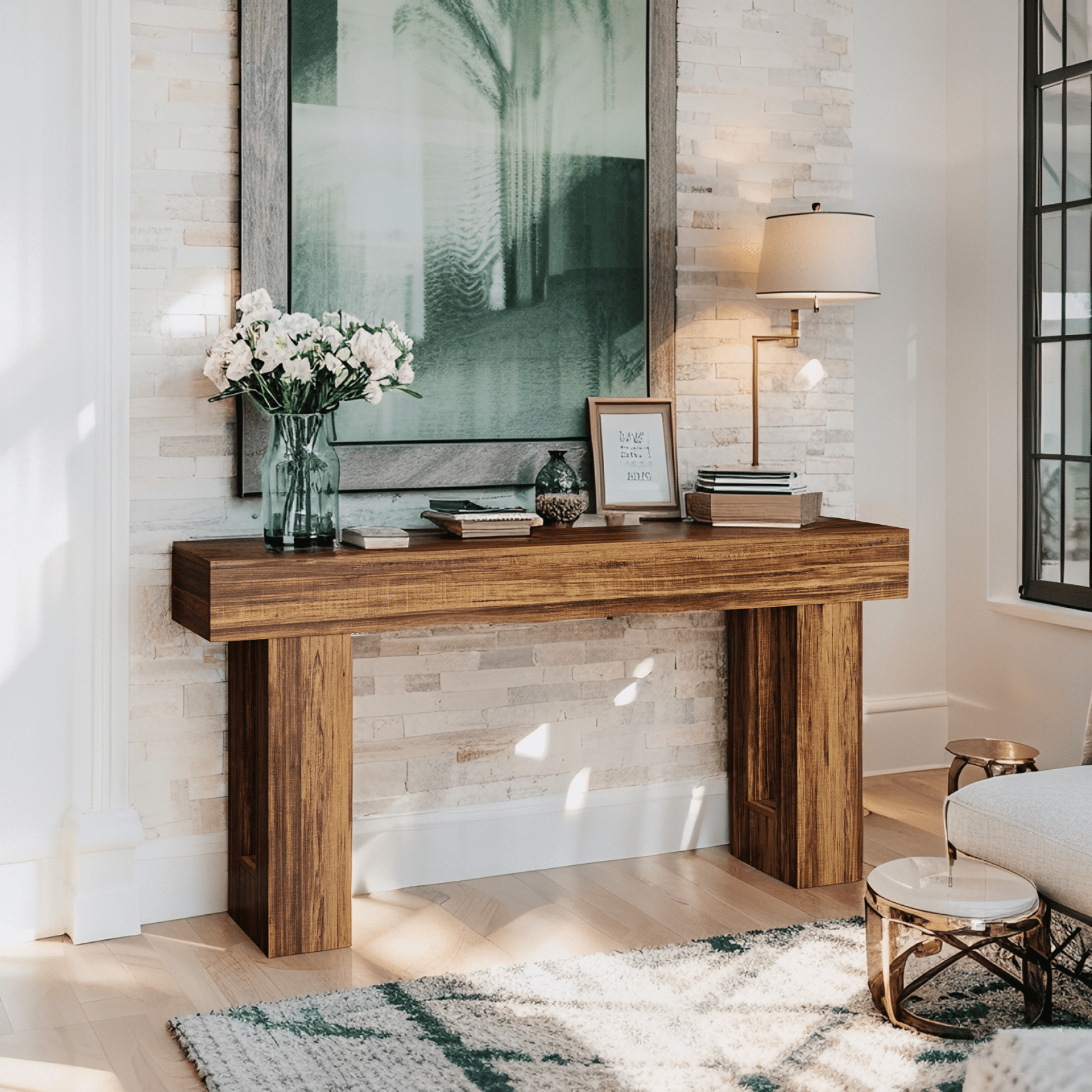 63-Inch Farmhouse Console Table, Rustic Wooden Sofa Table for Entryway, Living Room & Hallway with Stable Design
