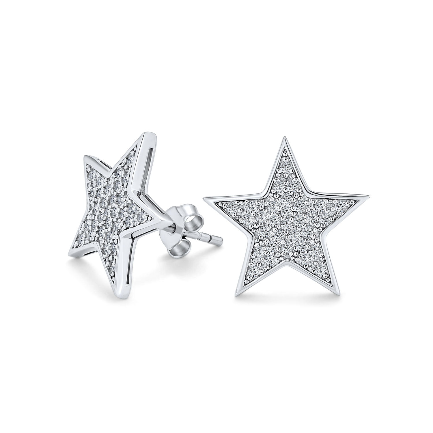 STERLING SILVER EARRINGS WITH CRYSTAL CZ STAR STUDS