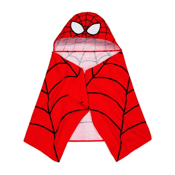 Spider-Man Kids Bath and Beach Hooded Towel Wrap, 51 x 22, 100% Cotton, Red, Marvel