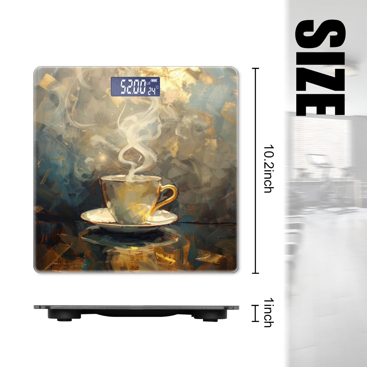 High Precision Body Weight Scale Smart Bathroom Scales with Large LCD Display(400lbs),Decorative for Bedroom-Steaming Coffee Cup Against Dark Background