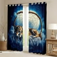 thumbnail image 2 of Wild Wolf Window Drapes Block 30%-50% Light,Tribal Dreamcatcher Feather Kitchen Window Treatments 42Wx63L Inches,Jungle Animal Starry Blue Sky Moon Clouds Trippy Window Curtains, 2 of 6