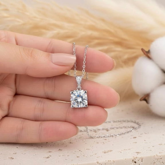 2Ct Round Cut Lab Created Diamond Womens Necklace Pendant 14K White Gold Plated