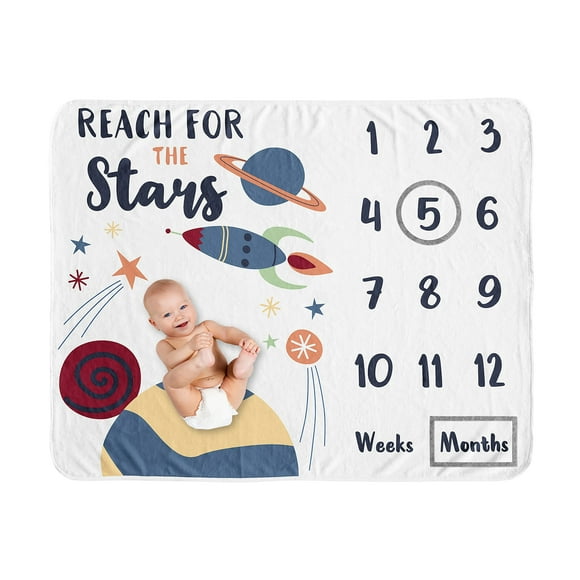 Sweet Jojo Designs Space Galaxy Boy Milestone Blanket Monthly Newborn First Year Growth Mat Baby Shower Memory Keepsake Gift Picture - Navy Blue Plane