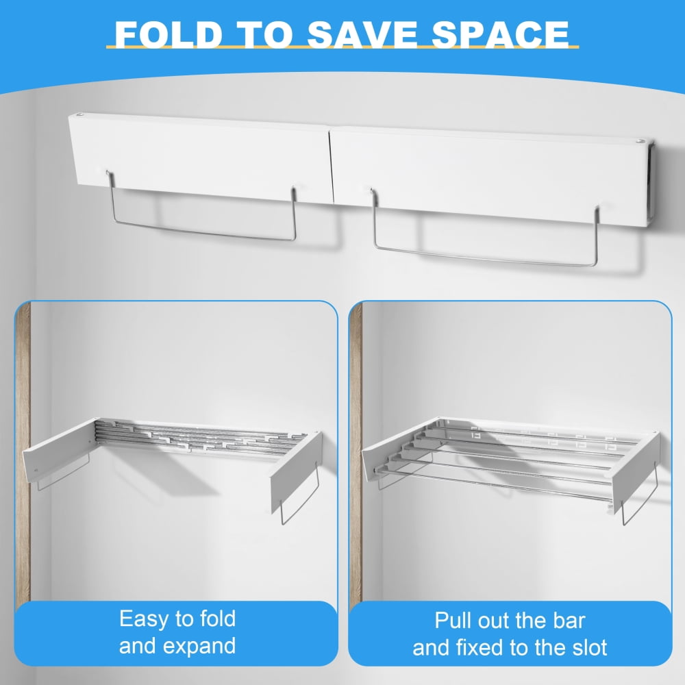 BEAMNOVA Wall Mounted Clothes Drying Rack, 31.5" Foldable Laundry Hanging Drying Rod, Towel Rack, 5 Rods, Aluminum
